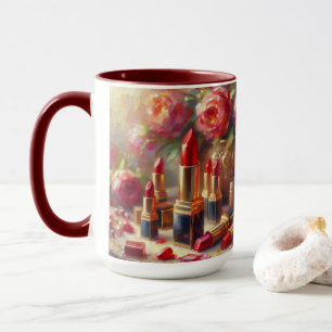 Lipstick & Flowers Impressionistic Painting Mug