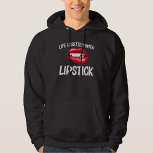 Lipstick For Women Girls Lip Biting Red Lips Make Hoodie
