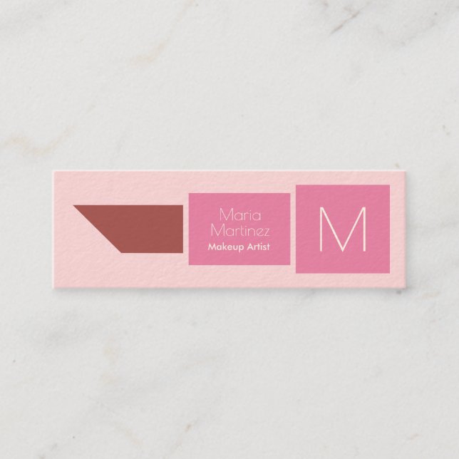 Lipstick geometric shape cover pink purple mini business card (Front)