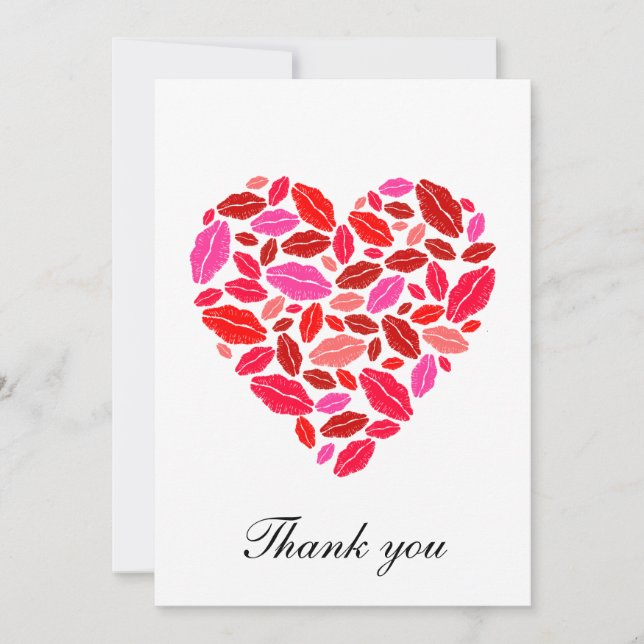 Lipstick heart - thank you note note card (Front)