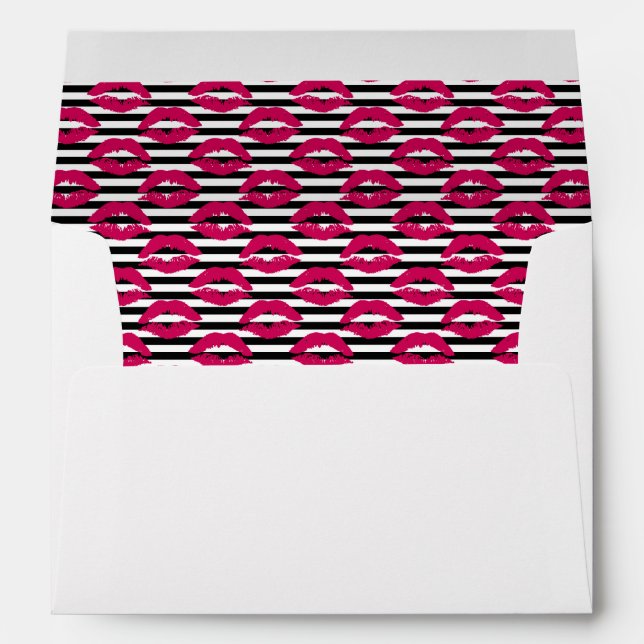 Lipstick Kiss B&W Striped Pattern Envelope (Back (Bottom))