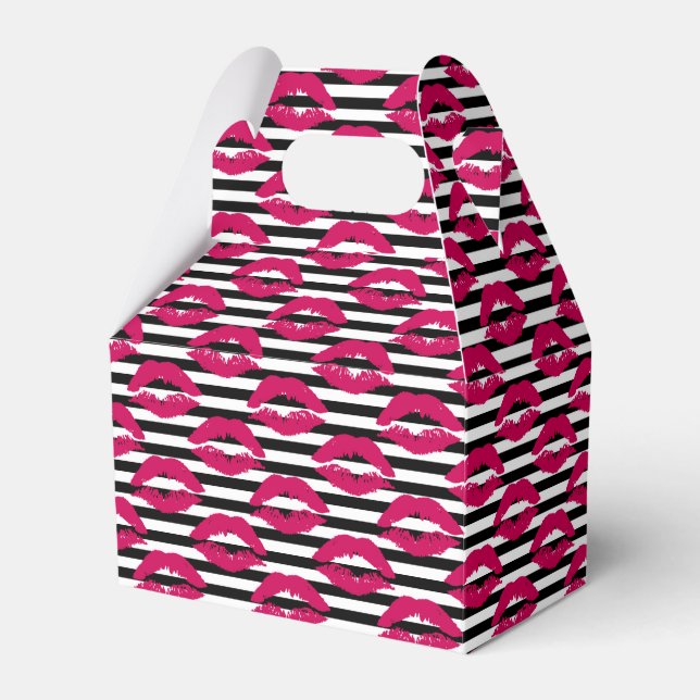 Lipstick Kiss B&W Striped Pattern Favor Box (Front Side)