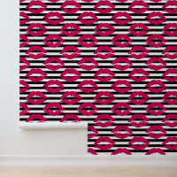 Lipstick Kiss B&W Striped Pattern
