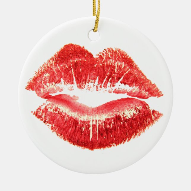 Lipstick Kiss Ceramic Ornament (Front)