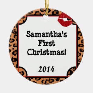 Lipstick Kiss Leapard Personalized Name Ornament