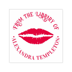 Lipstick Kiss Lips Imprint Round Library Book Name Self-inking Stamp