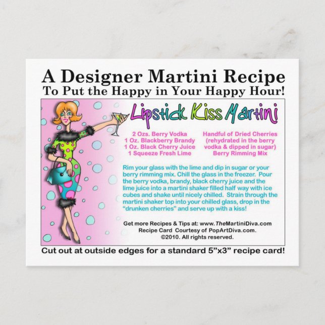 Lipstick Kiss Martini Recipe Postcard (Front)