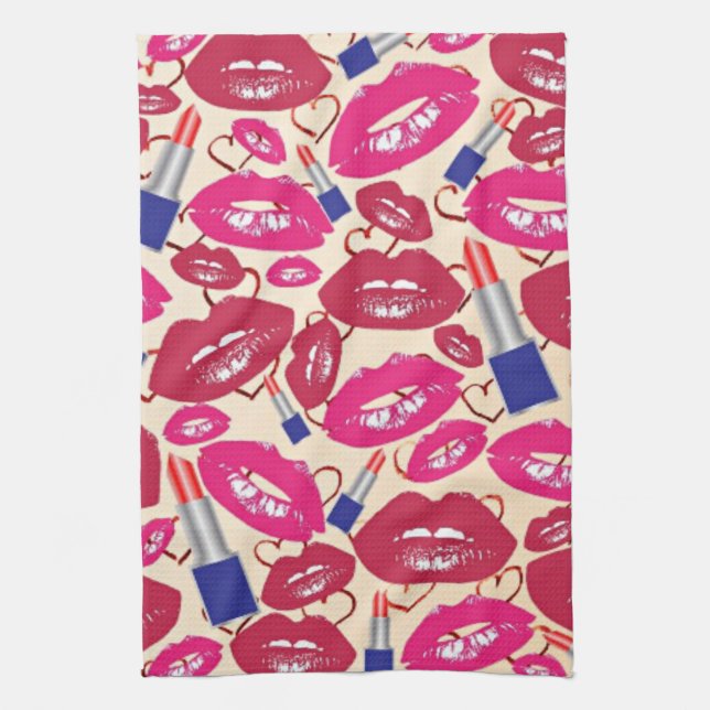 Lipstick Kiss Pattern Kitchen Towel (Vertical)