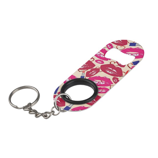 Lipstick Kiss Pattern Mini Bottle Opener (Front Angled)