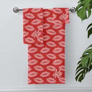 Lipstick Kiss Pattern Red and Pink Bath Towels