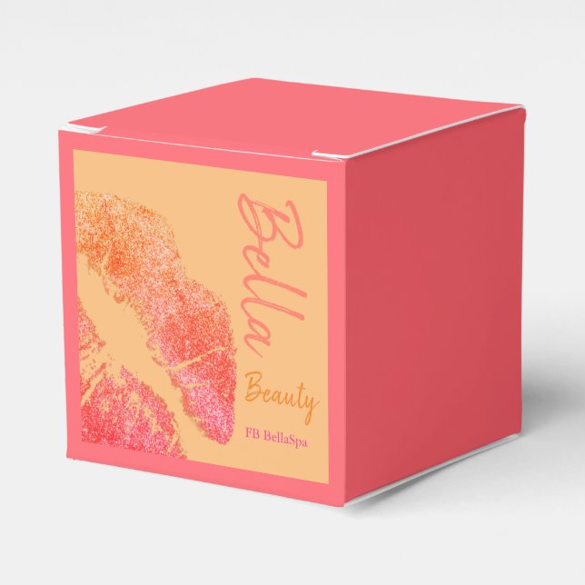 Lipstick kiss print pink peach orange beauty spa favor box (Front Side)