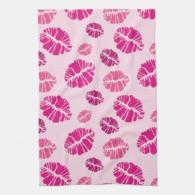 Lipstick Kiss Shape Print Pattern Kitchen Towel (Vertical)