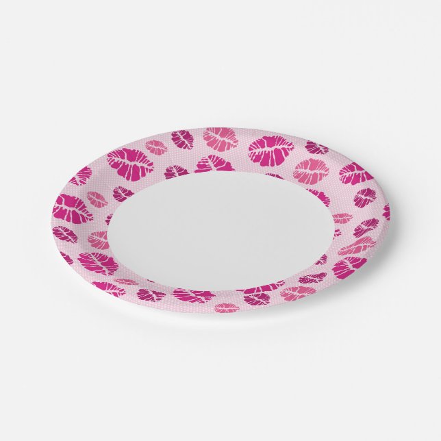 Lipstick Kiss Shape Print Pattern Paper Plate (Angled)
