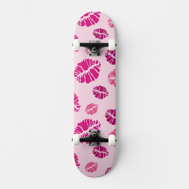 Lipstick Kiss Shape Print Pattern Skateboard (Front)