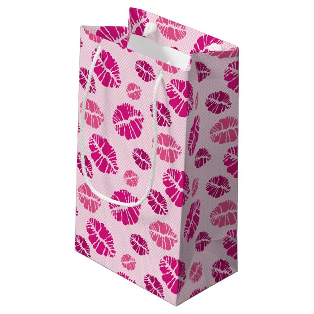 Lipstick Kiss Shape Print Pattern Small Gift Bag (Back Angled)