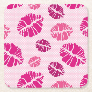 Lipstick Kiss Shape Print Pattern Square Paper Coaster