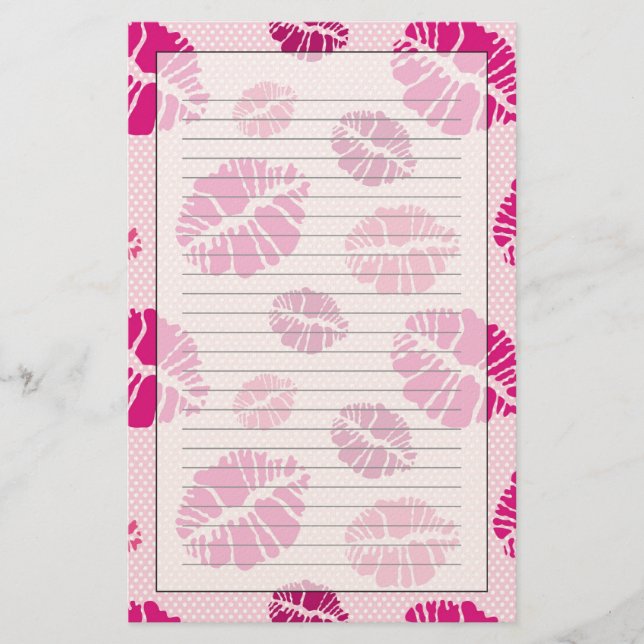 Lipstick Kiss Shape Print Pattern Stationery (Front)