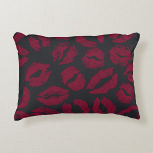 Lipstick Kisses: Dark Red Imprints Accent Pillow