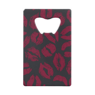 Lipstick Kisses: Dark Red Imprints Credit Card Bottle Opener