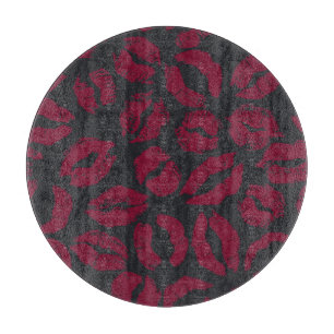 Lipstick Kisses: Dark Red Imprints Cutting Board