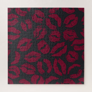 Lipstick Kisses: Dark Red Imprints Jigsaw Puzzle