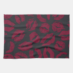 Lipstick Kisses: Dark Red Imprints Kitchen Towel