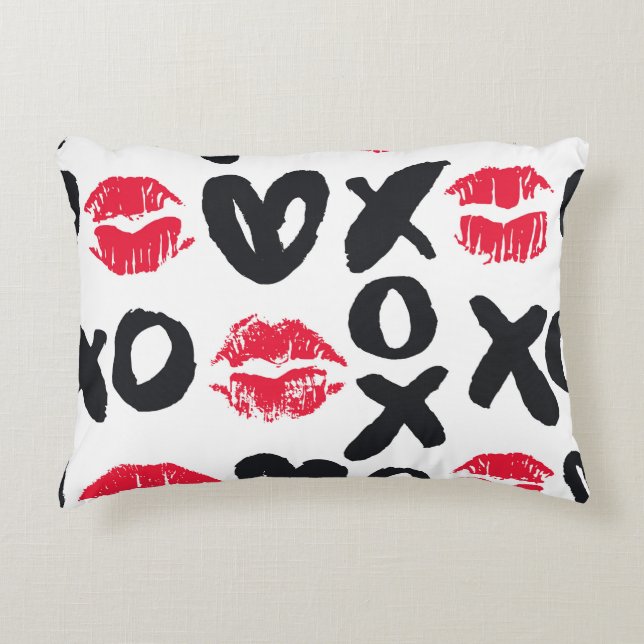 Lipstick Kisses Hearts Seamless Background Accent Pillow (Front)