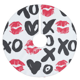 Lipstick Kisses Hearts Seamless Background Brushed Polyester Tree Skirt