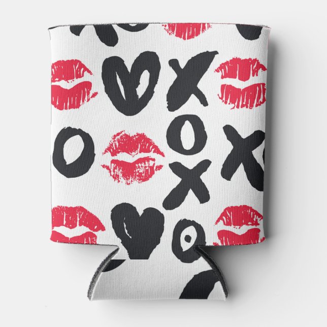 Lipstick Kisses Hearts Seamless Background Can Cooler (Front)