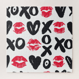 Lipstick Kisses Hearts Seamless Background Jigsaw Puzzle