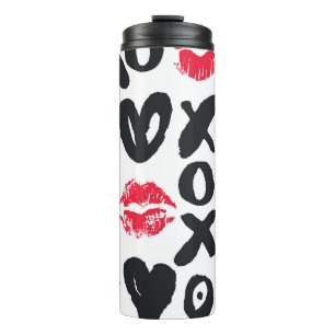 Lipstick Kisses Hearts Seamless Background Thermal Tumbler