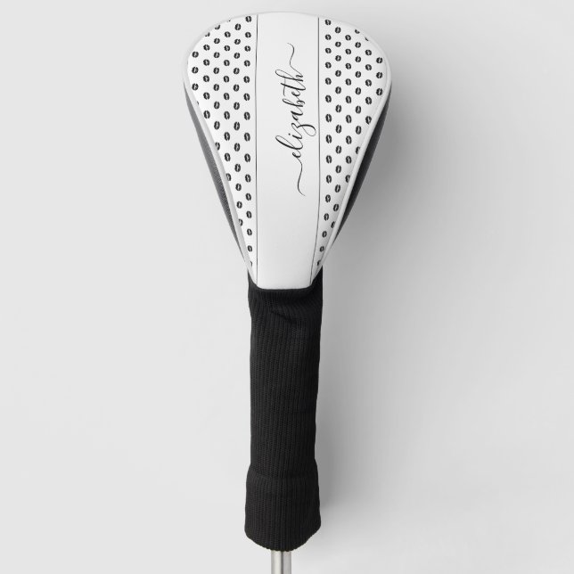 Lipstick Kisses Pattern White Black Personalized Golf Head Cover (Front)