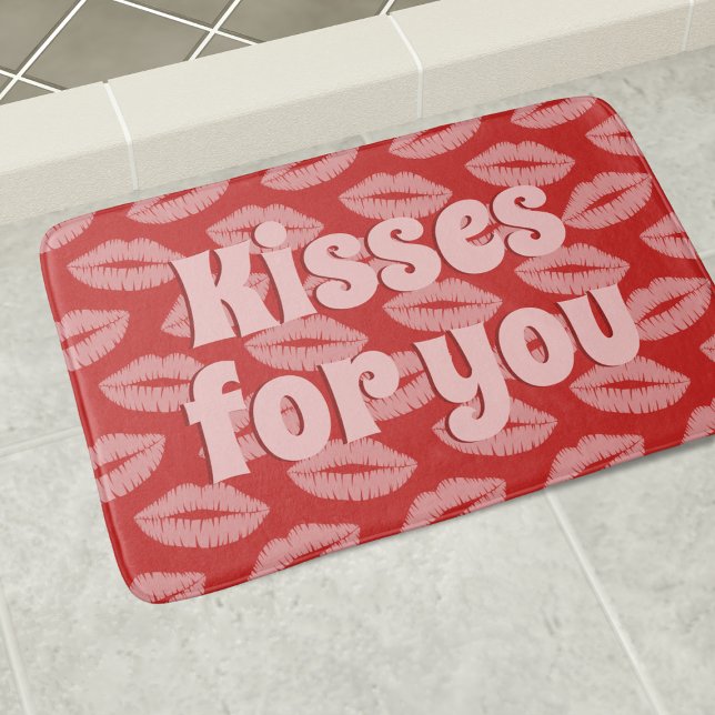 Lipstick Kisses Red and Pink Lips Custom Bath Mat (Be showered in kisses with this cute red and pink lip pattern bath mat)