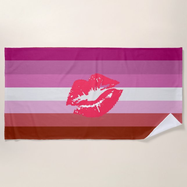 Lipstick Lesbian Pride Flag Beach Towel (Front)