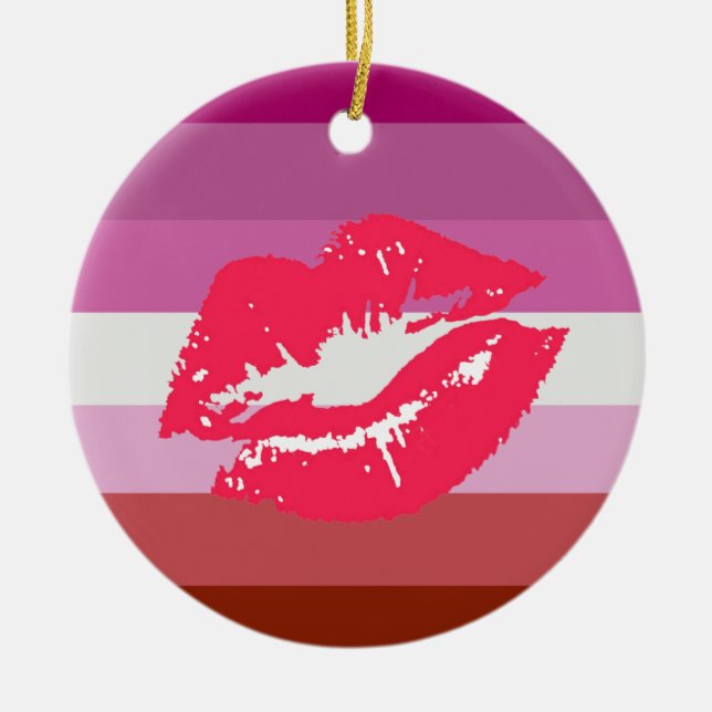 Lipstick Lesbian Pride Flag Ceramic Ornament (Front)