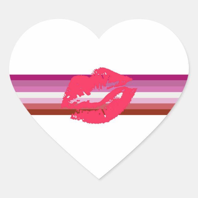 Lipstick Lesbian Pride Flag Heart Sticker (Front)