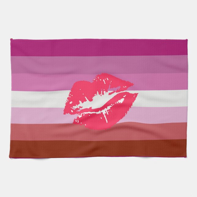 Lipstick Lesbian Pride Flag Kitchen Towel (Horizontal)