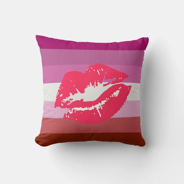 Lipstick Lesbian Pride Flag Throw Pillow (Front)
