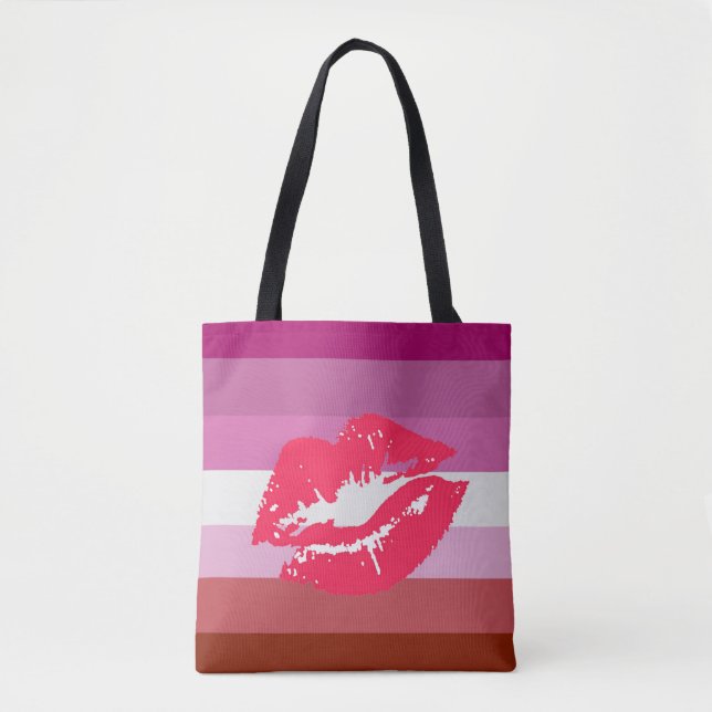 Lipstick Lesbian Pride Flag Tote Bag (Front)