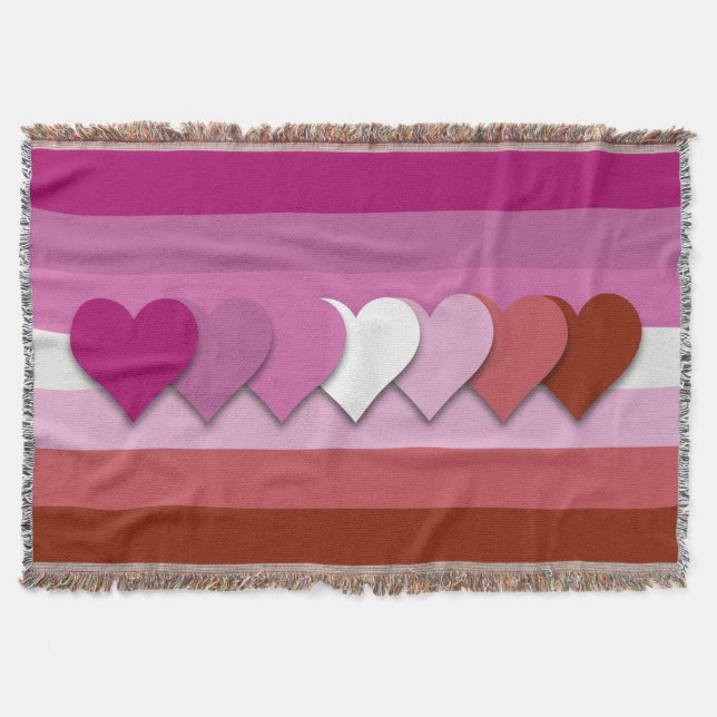 Lipstick lesbian pride flag with hearts throw blan (Front)