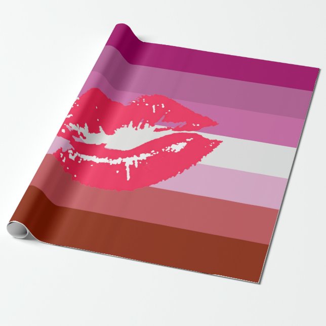 Lipstick Lesbian Pride Flag Wrapping Paper (Unrolled)