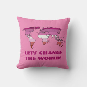 Lipstick lesbian Pride Map of The World Throw Pillow