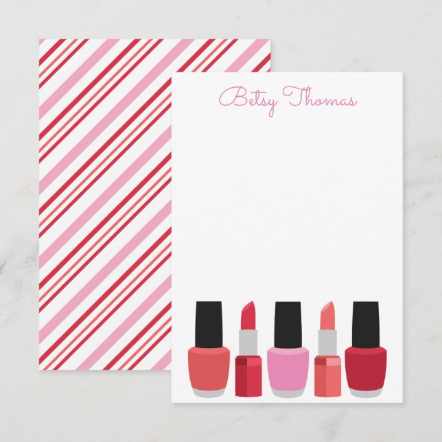 Lipstick & Nail Polish Personalized Note Cards (Front/Back)