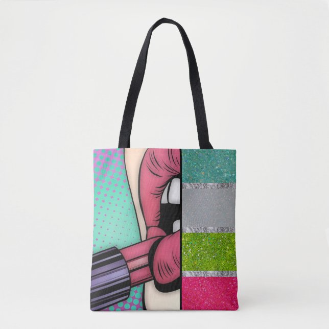 Lipstick Pop Art | Faux Glitter Tote Bag (Front)