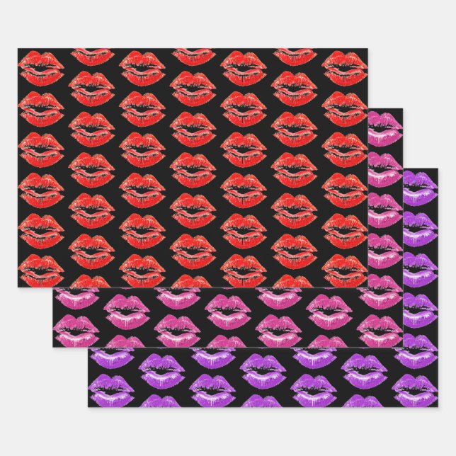 Lipstick Print Kisses Collection Wrapping Paper Sheet (Set)