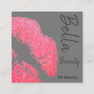 Lipstick print pink lip stain gray beauty spa square business card