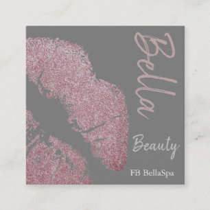 Lipstick print pink lip stain grey beauty spa square business card