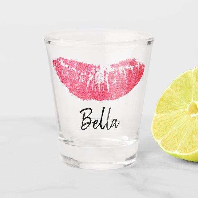 Lipstick print pink lip stain shot glass (Front)