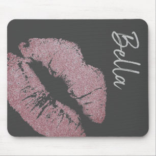 Lipstick print purple pink lip stain grey cute mouse pad