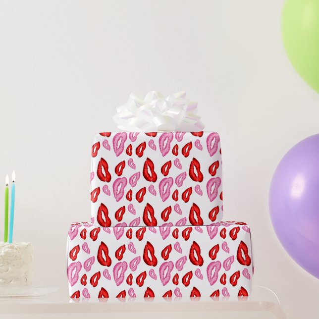 Lipstick print red pink kisses  wrapping paper (Party Gifts)
